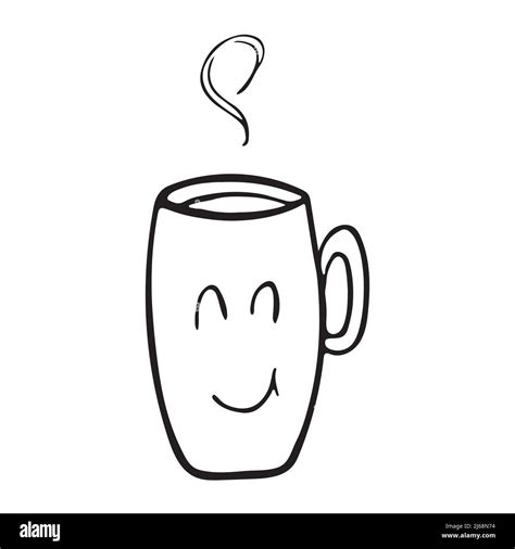Cute Hot Tea Or Coffee Cup With Smile Face Vector Doodle Hand Drawn Line Illustration Doodle