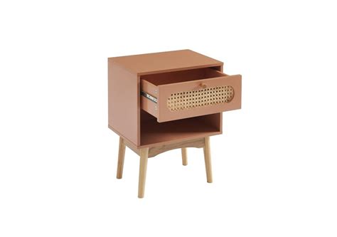 Table De Chevet Sixtine Terracotta Et Cannage Rotin