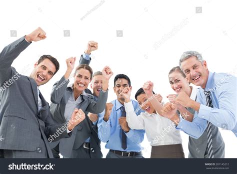 Business People Cheering In Office On White Background Stock Photo