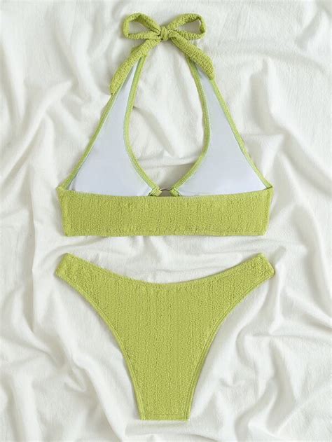 SHEIN Swim Vcay Smocked Ring Linked Halter Bikini Swimsuit SHEIN UK