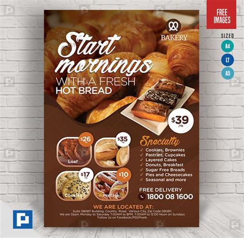 A Flyer For A Bakery With Breads And Pastries On The Front Along With