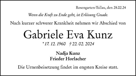 Traueranzeigen Von Gabriele Eva Kunz S Dwest Presse Trauer