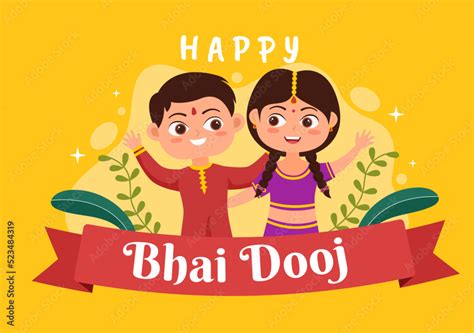 Happy Bhai Dooj Indian Festival Celebration Hand Drawn Cartoon