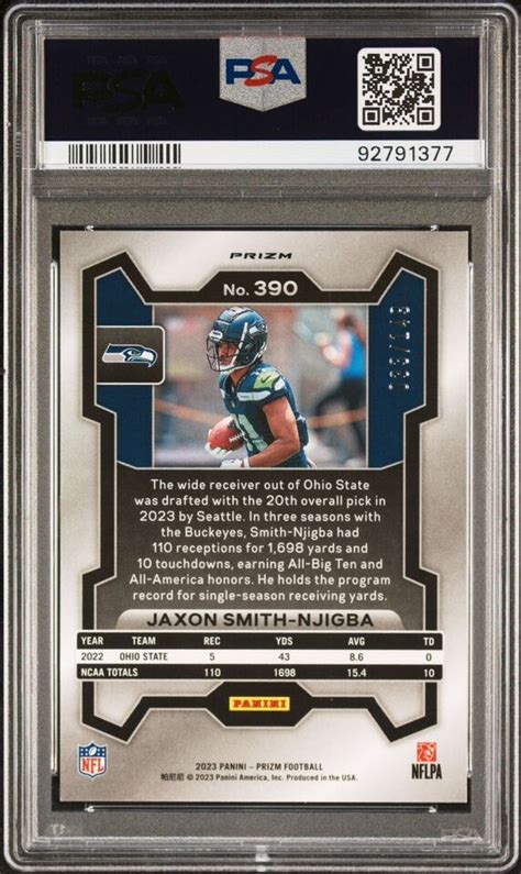 2023 Jaxon Smith Njigba RC Prizm Rookie Red Wave 149 390 Seahawks PSA