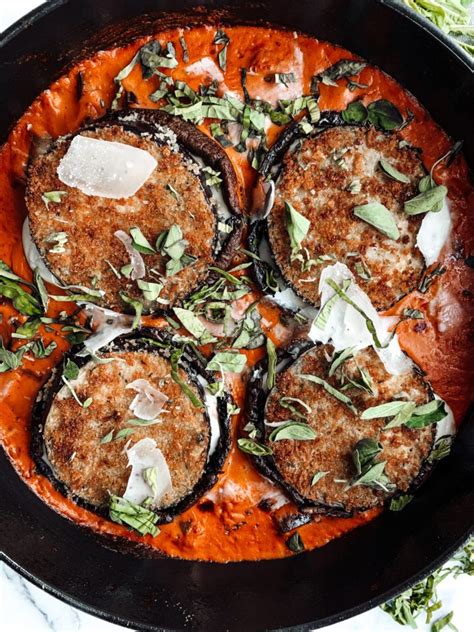 EGGPLANT STUFFED MUSHROOMS IN CREAMY TOMATO SAUCE - thecommunalfeast.com