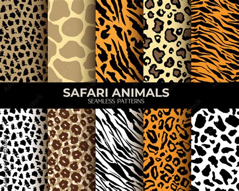 Animal fur seamless patterns set, leopard, tiger and zebra vector ...