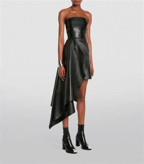 Alexander McQueen Leather Asymmetric Mini Dress Harrods HK