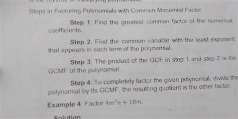 Solved Steps In Factoring Polynomials With Common Monomial Factor Step 1 Find The Greatest