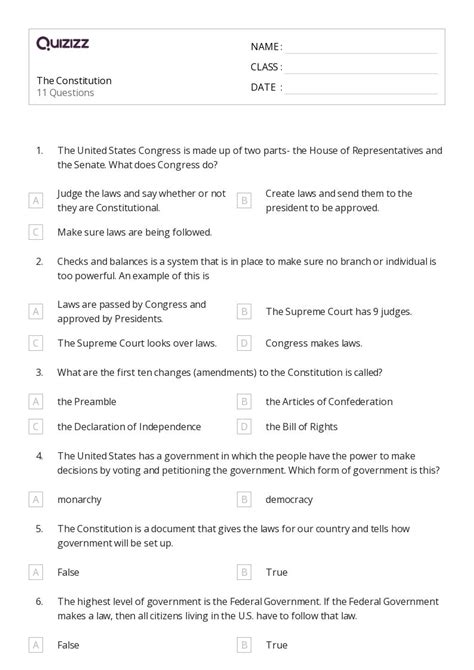 50 The Constitution Amendments Worksheets On Quizizz Free And Printable