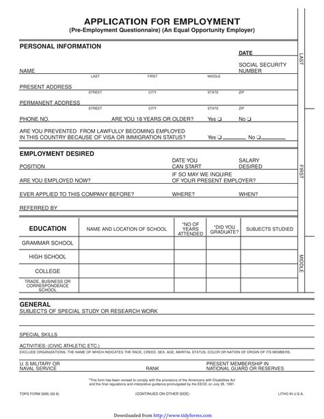 Blank Free Fillable Application Form For Employment Printable Forms