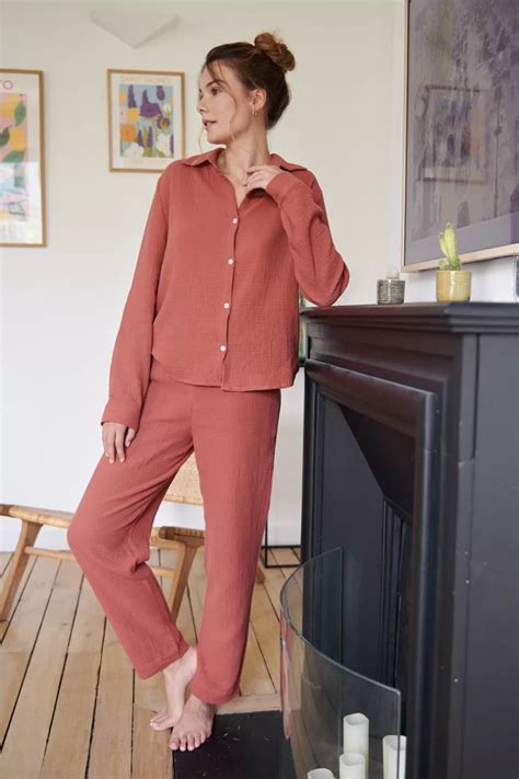 Ensemble de pyjama femme en gaze de coton bio Daphné Rouille