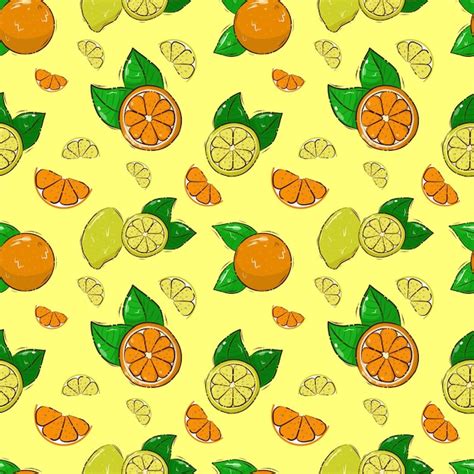 Fundo padrão de frutas laranja e limão fundo sem emenda do vetor