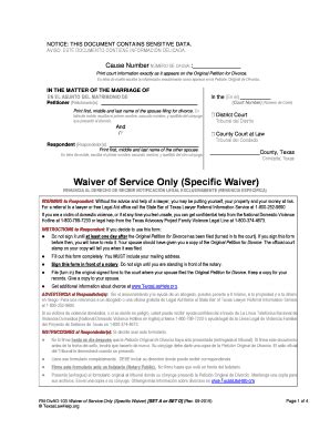 Fillable Online Waiver Of Service Only Specific Waiver Set A No