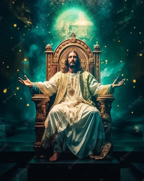 Jesús Sentado En Un Trono Con Las Palabras Jesús En él Foto Premium