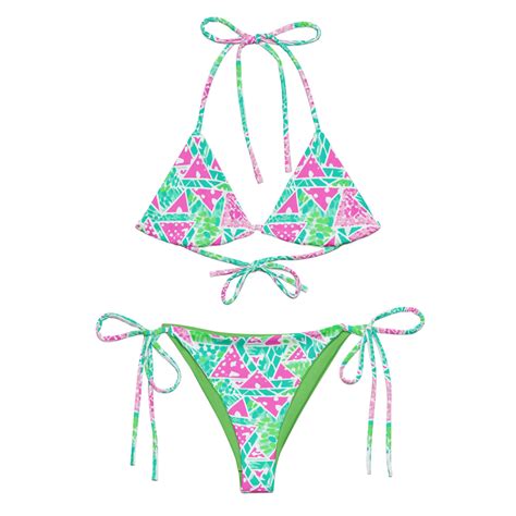 Colorful Triangle Pattern Side Tie String Bikini Set Womens Minimal Swimwear Uv Sun Protection