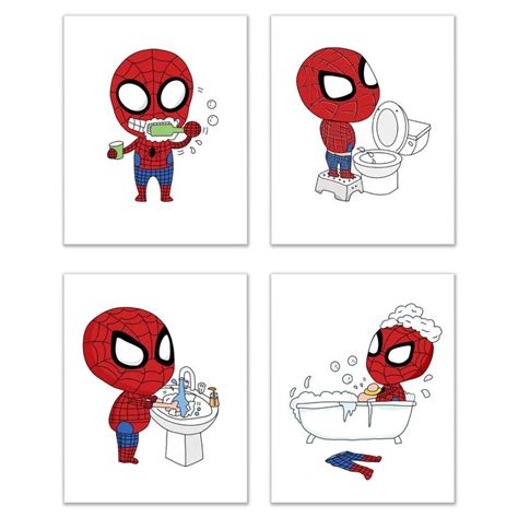 Spiderman Bathroom Prints Set Of Inches X Inches Wall Art