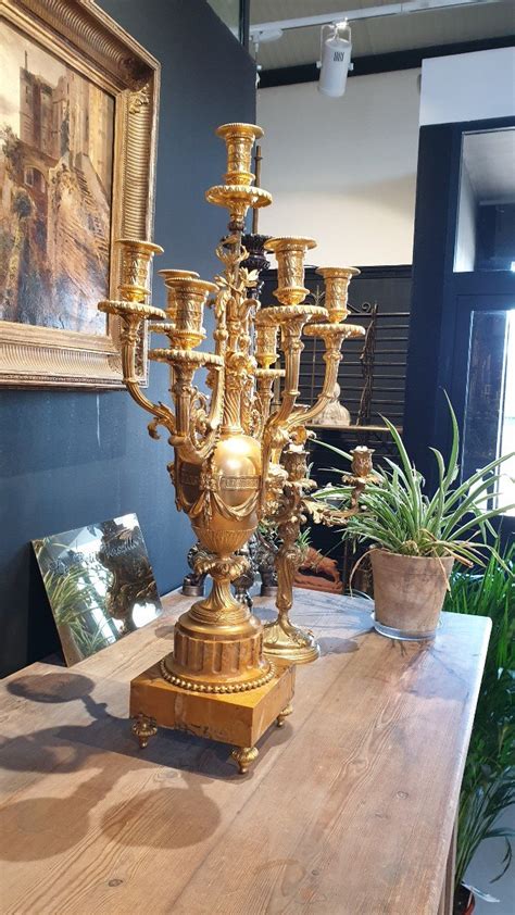 Proantic Pair Of Candelabras Lights Gilt Bronze