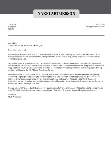 Ux Designer Cover Letter Sample Kickresume