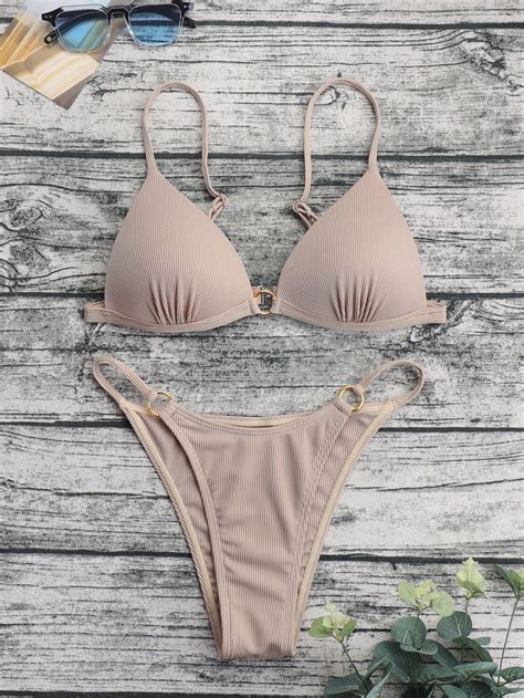 Rib Ring Linked Push Up Bikini Swimsuit In Push Up Bikini Bikinis Beachwear For Women