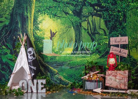 Peter Pan Photography Backdrop Captain Hook Fly Tree House Neverland