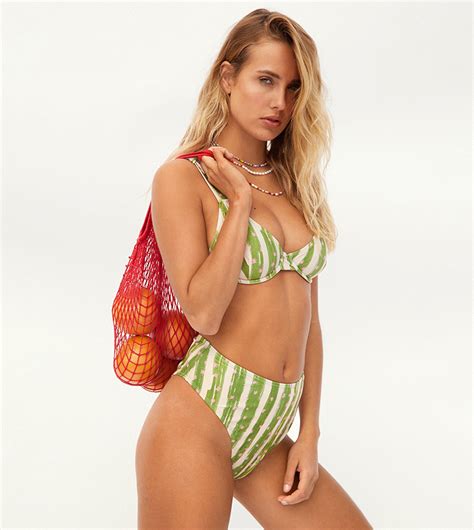 Buy Warehouse Tatiana Alida X Warehouse Painted Stripe Underwired Bikini Set In Green