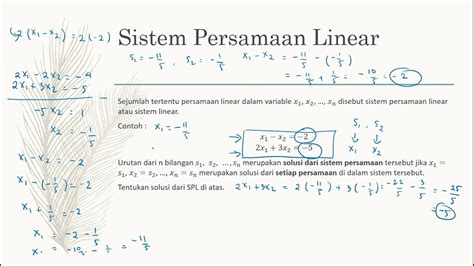 Aljabar Linear Elementer 2 Sistem Persamaan Linear Youtube