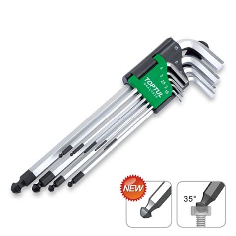 Toptul 9pcs Extra Long Type Ball Point Hex Key Wrench Set