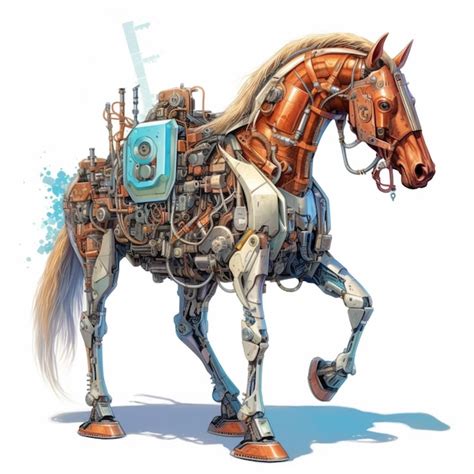 Premium AI Image | Futuristic cyborg robot horse standing animal technology picture AI Generated Art