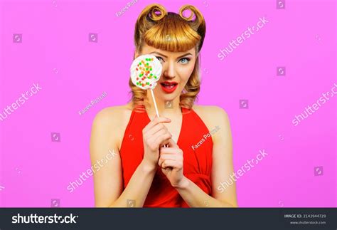 Sexy Blonde Girl Lollipop Beautiful Woman Stock Photo