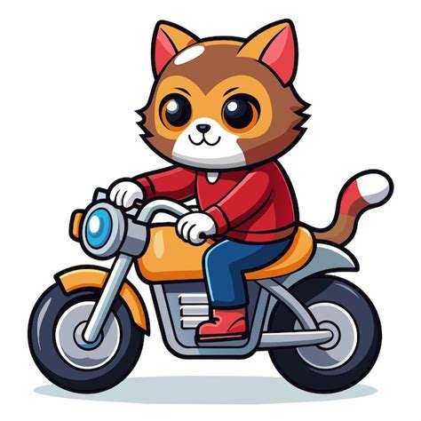 Un Gato De Dibujos Animados En Una Motocicleta Con Una Camisa Roja En