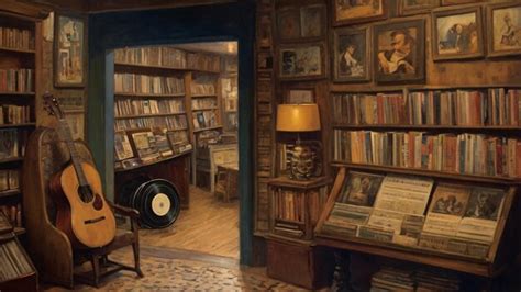 Premium Photo | Cozy vintage bookstore interior with instruments