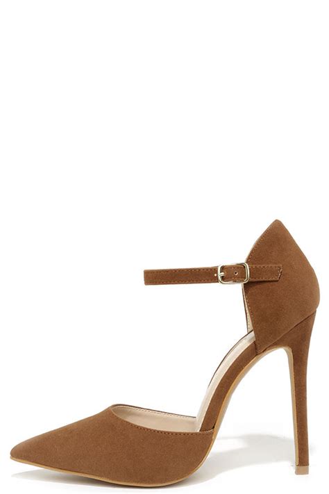 Chic Brown Heels Pointed Toe Heels Ankle Strap Heels 3400 Lulus