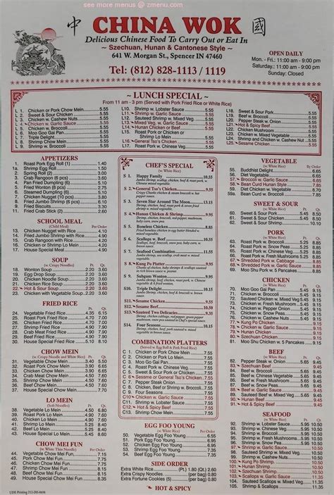 Menu at China Wok restaurant, Spencer