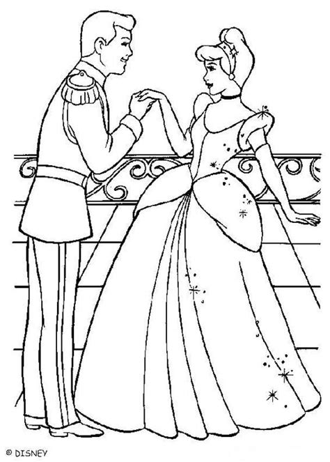 Cinderella with the prince charming coloring pages - Hellokids.com