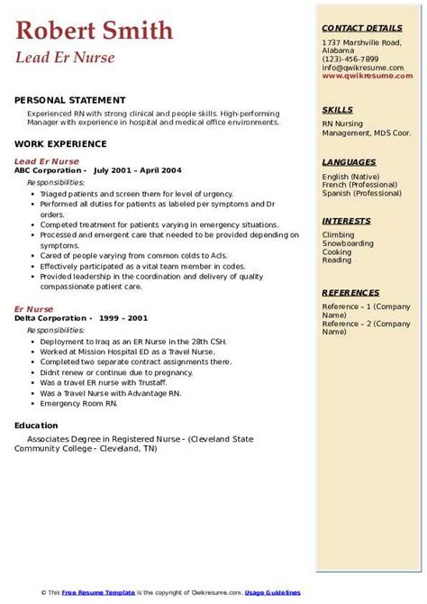 Er Nurse Resume Samples Qwikresume