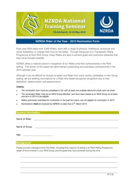 Fillable Online Rda Org Nzrda Rider Of The Year Nomination Form