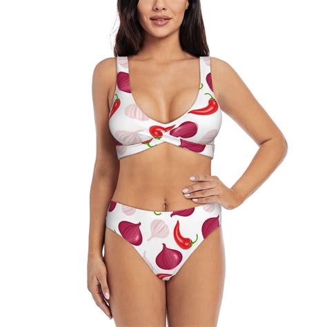 Bathing Suit For Women Chili Pepper Onion Print High Waisted Bikini