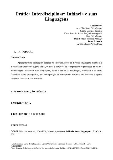 Paper a infância e suas linguagens Prática Interdisciplinar Infância