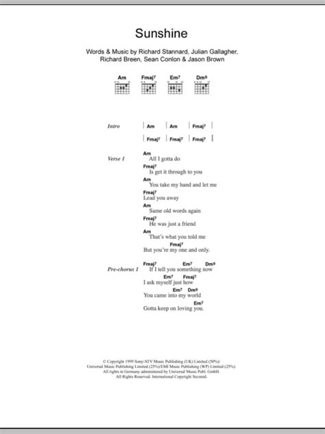 Sunshine by Five - Guitar Chords/Lyrics - Guitar Instructor