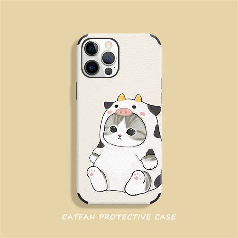 猫饭奶牛猫咪苹果15手机壳iphone14promax适用13可爱12皮质11小羊皮8plus卡通防摔小猫猫华为mate40创意xr虎窝淘