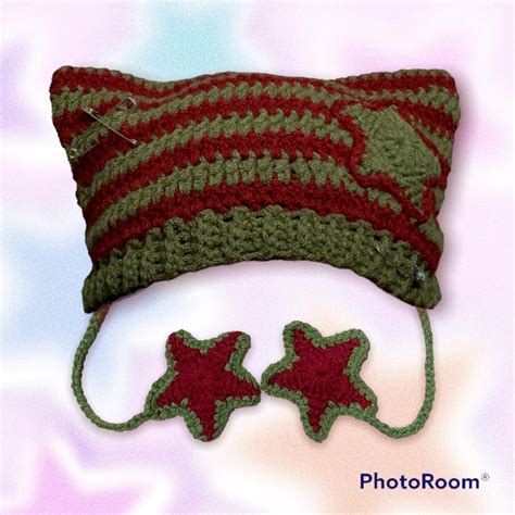 Woodland Fairy Crochet Star Cat Beanie Striped Depop Crochet