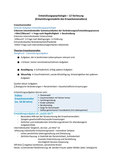 Entwicklung VL 12 Klausurvorbereitung Entwicklungspsychologie 12