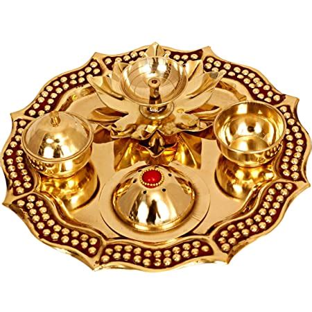 Buy CHHARIYA CRAFTS Metal Pooja Thali With Diya For Home And Office