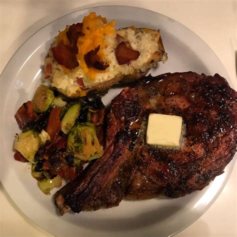 Tonights Dinner Grilled Rib Eye Steak Twice Baked Potato And Maple