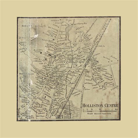 Holliston Center Holliston Massachusetts 1856 Old Town Map Custom Print Middlesex Co Old Maps