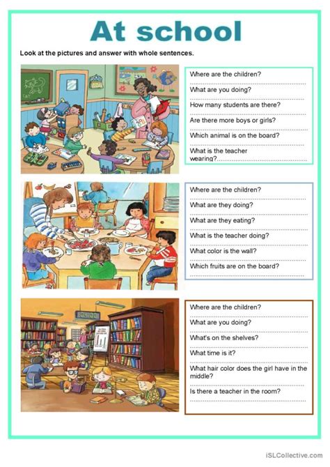 Picture Description At School Pict English Esl Worksheets Pdf Doc