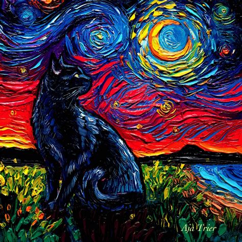 Black Cat and Moon Art CANVAS Print Starry Night Ready to Hang Wall ...