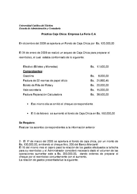 Práctica Caja Chica PrÁcticas Del Tema 1 Efectivo Y ConciliaciÓn