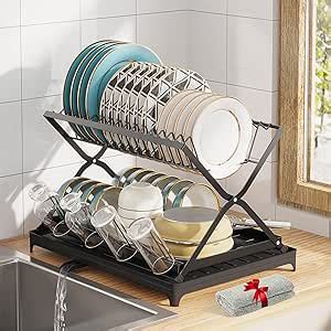 Amazon 1Easylife Dish Drying Rack Collapsible 2 Tier Dish Rack