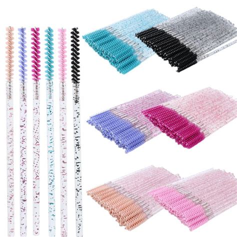 50pcs Disposable Skinny Mascara Wands Mini Crystal Eyelash Brushes Micro Brush Lash Extension